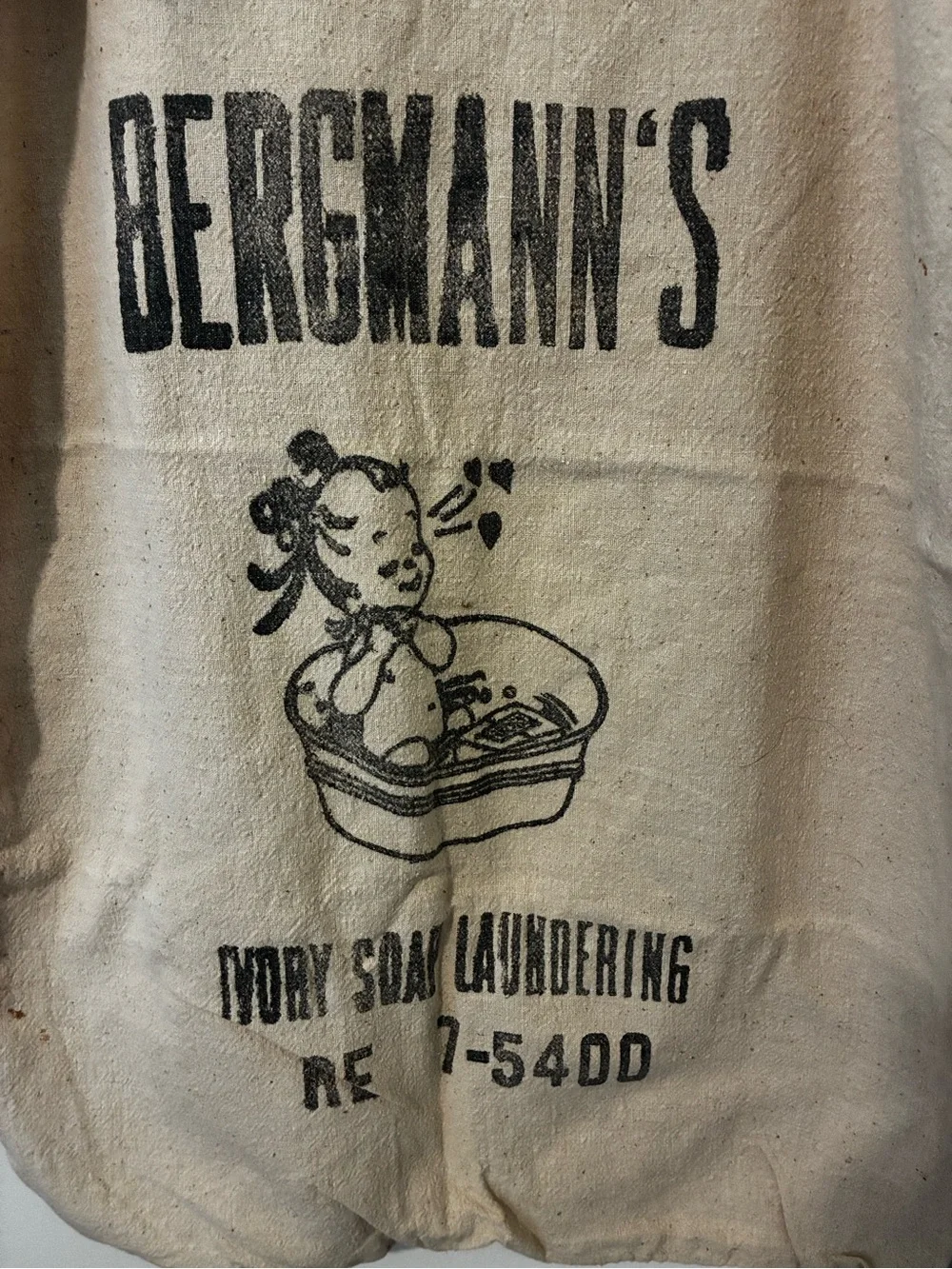 Vintage 1950s Bergmann's Ivory Soap Laundering Heavy Canvas Bag Washington DC